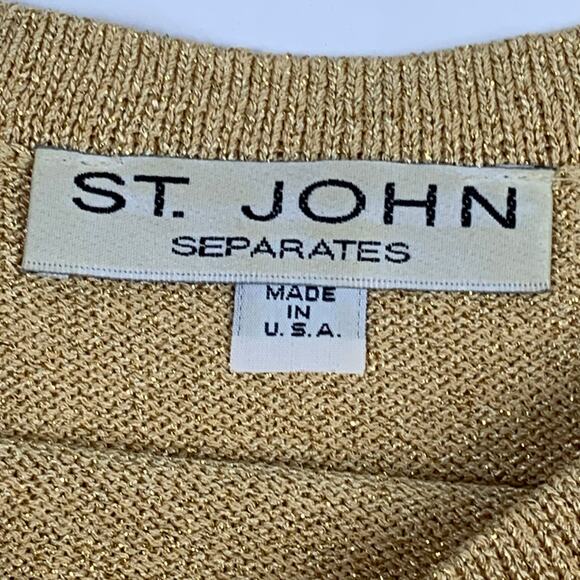 St John Basics Santana Knit Gold Metallic Crop Tank Top Sweater Women Sz M USA - Picture 3 of 8